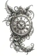 Clock, moving on from trauma from childhoood.  tattoo design idea