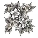 cherry blossom thigh tattoo with flowers black and white tattoo design idea