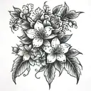 cherry blossom thigh tattoo with flowers black and white tattoo design idea