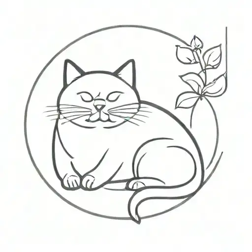 fat lazy cat tattoo design idea