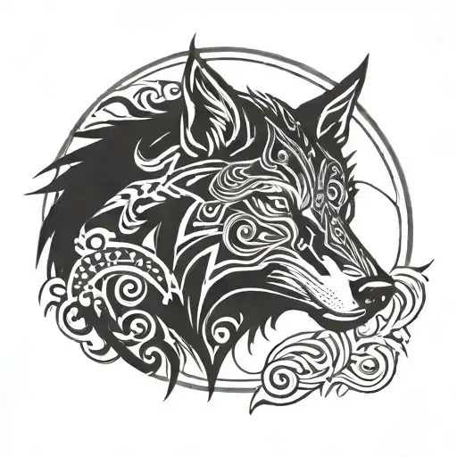 Aquarius symbol incorporated wolf head tattoo design idea