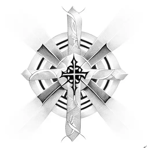 christian cross with ribbon tattoo design idea
