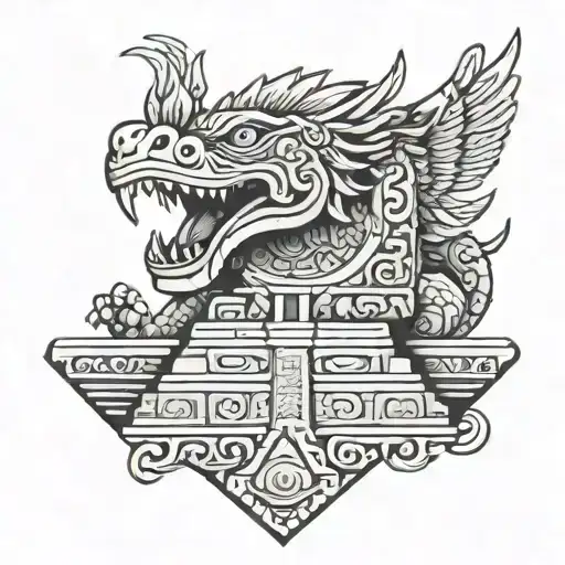 quetzalcoatl on mayan pyramid tattoo design idea