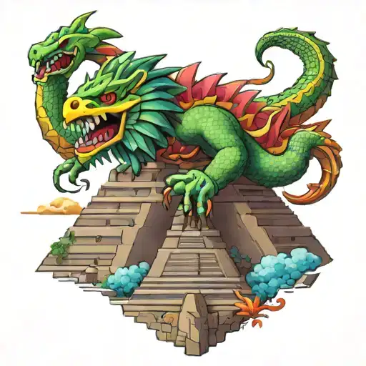 quetzalcoatl on mayan pyramid tattoo design idea