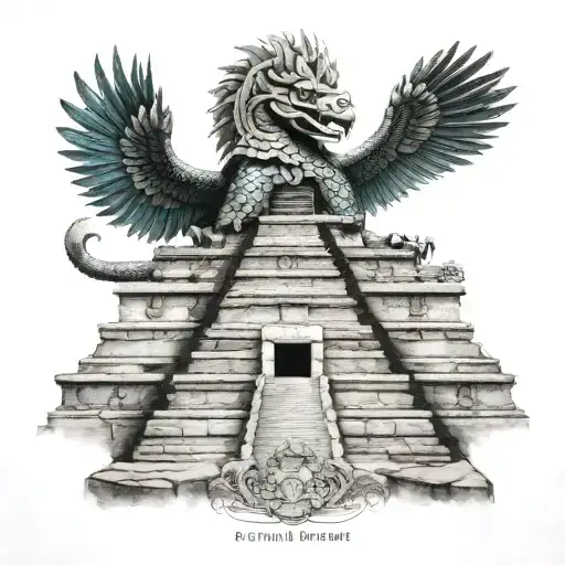 quetzalcoatl on mayan pyramid tattoo design idea