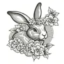 Japanese styled rabbit with sakura flowers and traditional japanese pattern tattoo design idea