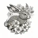 Japanese styled rabbit with sakura flowers and traditional japanese pattern tattoo design idea