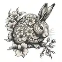 Japanese styled rabbit with sakura flowers intertwined tattoo design idea