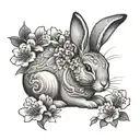 Japanese styled rabbit with sakura flowers intertwined tattoo design idea