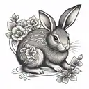 Japanese styled rabbit with sakura flowers intertwined tattoo design idea