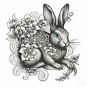 Japanese styled rabbit with sakura flowers intertwined tattoo design idea