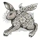 Japanese styled rabbit with sakura flowers and traditional japanese wave pattern tattoo design idea