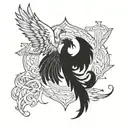 Phoenix and cross intertwined tattoo design idea