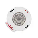 A dartboard with the Hamburg skyline as the bullseye, surrounded by playing cards tattoo design idea