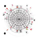 A dartboard with the Hamburg skyline as the bullseye, surrounded by playing cards tattoo design idea