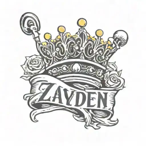 king crown with the name zayden under it  tattoo design idea