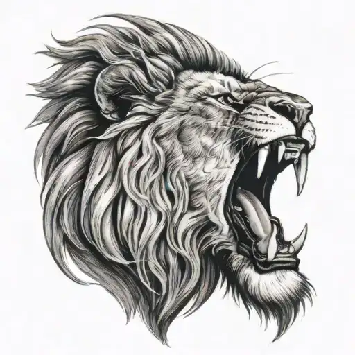 an angry lion roaring tattoo design idea