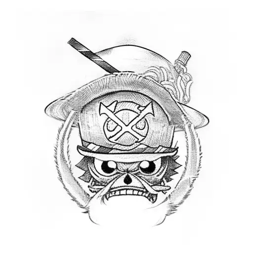 the following letters: "海賊王" with a straw hat from one piece anime on top of it tattoo design idea