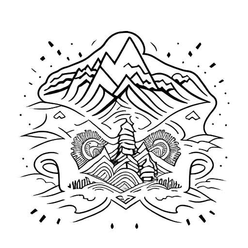 A traditional style tattoo of Idaho and Nevada merged together with mountains and flowers tattoo design idea