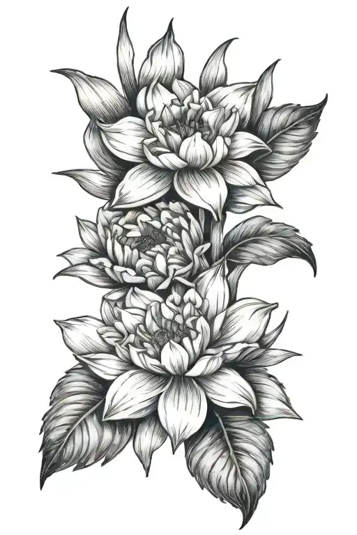 daffodil water lily aster marigold narcissus flower tattoo design idea