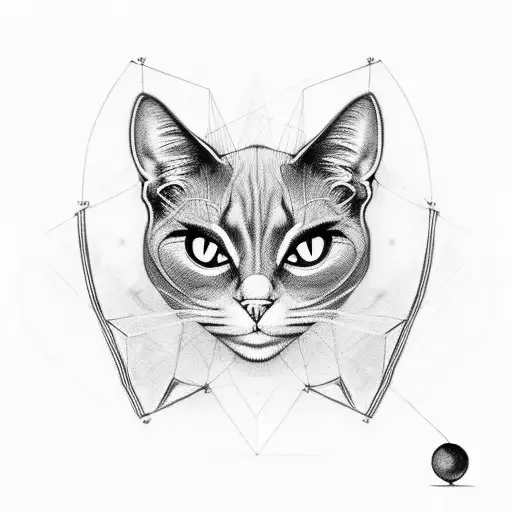 A sinister black cat with glowing red eyes surrounded by lines of code tattoo design idea