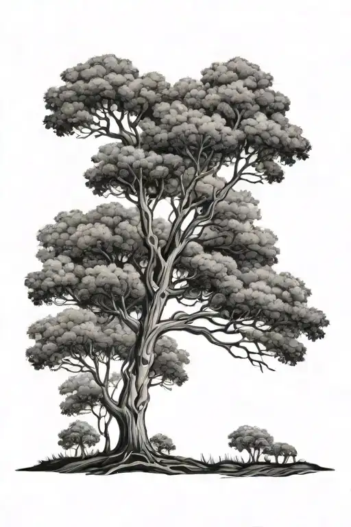 give me a tattoo with a bunch of trees in a line that is dying as it goes higher  tattoo design idea