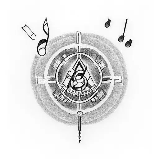 A fusion of iconic elements from Friends and Maria Gadu, such as the Central Perk logo with musical notes tattoo design idea