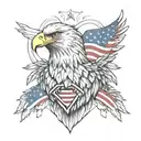 An abstract representation of the human heart intertwined with an Bald Eagle clutching the American flag, baseball tattoo design idea