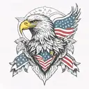An abstract representation of the human heart intertwined with an Bald Eagle clutching the American flag, baseball tattoo design idea