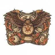 an eagle flying over a globe like baseball , the star of life symbol faded into the background  tattoo design idea