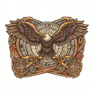 an eagle flying over a globe like baseball , the star of life symbol faded into the background  tattoo design idea