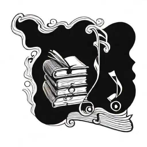 A tattoo design featuring a stack of books with musical notes intertwined, symbolizing your love for books and music tattoo design idea