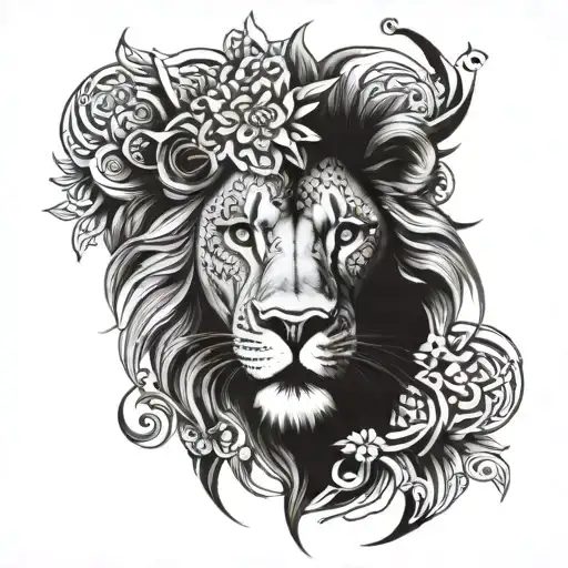 lion face with mandala tattoo design idea