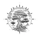 A mystical bonsai tree growing from a welding torch tattoo design idea