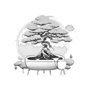 A mystical bonsai tree growing from a welding torch tattoo design idea