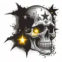 Skull with Stars and smoke in the background with stipple shading tattoo design idea
