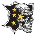Skull with Stars and smoke in the background with stipple shading tattoo design idea