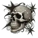 Skull with Stars and smoke in the background with stipple shading tattoo design idea