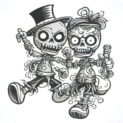 two cartoon voodoo dolls tattoo design idea