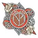 A tattoo design combining elements of Pearl Jam's logo with the AC Milan football club crest tattoo design idea