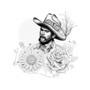 A silhouette of a cowboy hat adorned with vibrant flowers, representing the fusion of country music and plants tattoo design idea