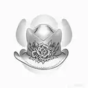 A silhouette of a cowboy hat adorned with vibrant flowers, representing the fusion of country music and plants tattoo design idea