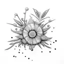 A botanical illustration of various Australian native plants in a dotwork style half-sleeve tattoo design idea