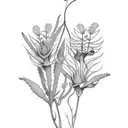 A botanical illustration of various Australian native plants in a dotwork style half-sleeve tattoo design idea