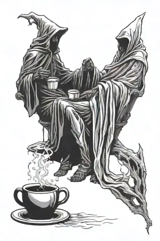 nazgul and dementor having a tea break tattoo design idea