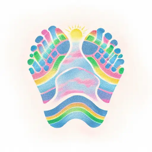baby footprint with rainbow above it tattoo design idea