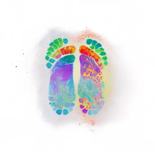 rainbow, baby footprint tattoo design idea