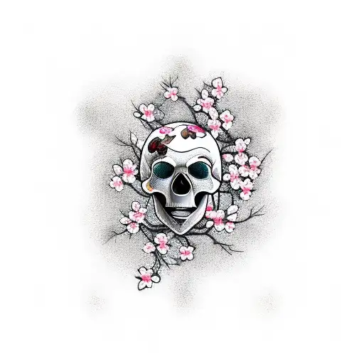 Cherry Blossom skull tattoo design idea
