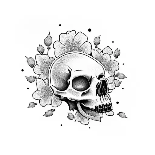 Cherry Blossom skull tattoo design idea