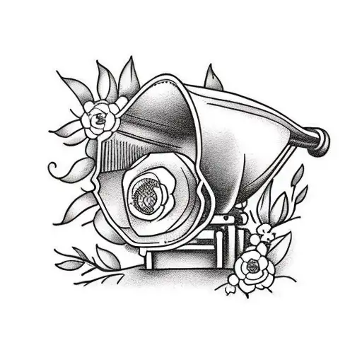 gramophone with flowers tattoo design idea